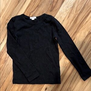 Black pointelle long sleeve cotton shirt